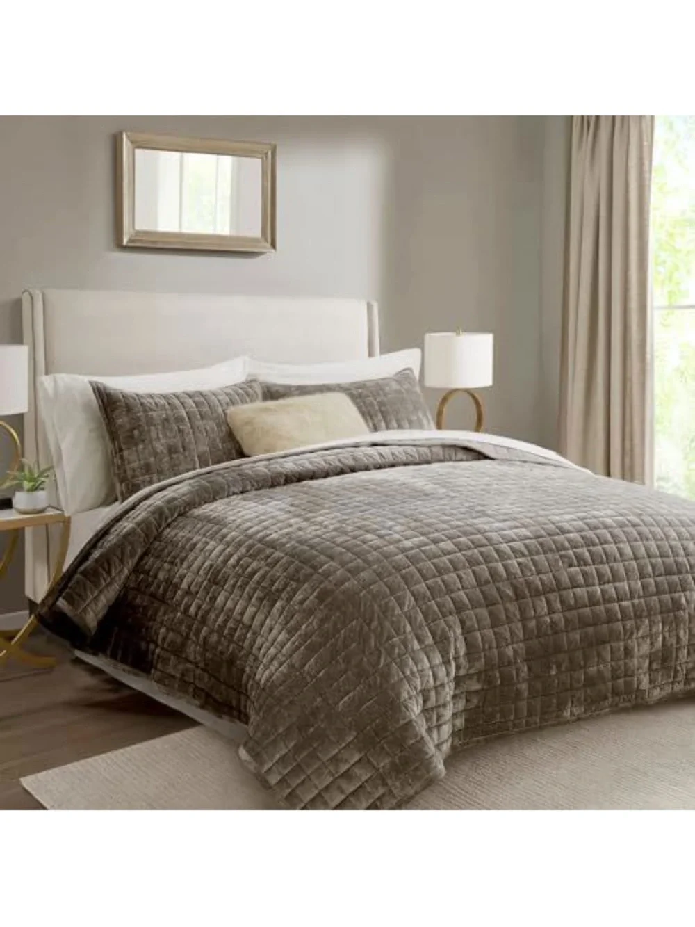 Luxury Velvet Quilt Set - Mocha Brown King Bedding